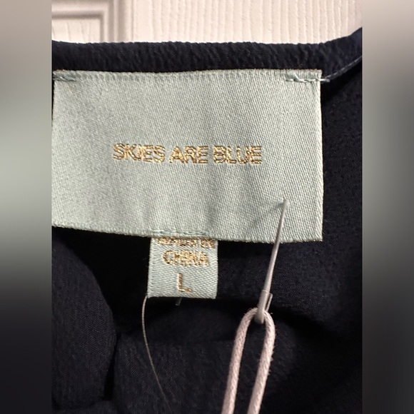 Skies Are Blue Top Blouse Womens Large V Neck Navy Blue - Picture 4 of 4